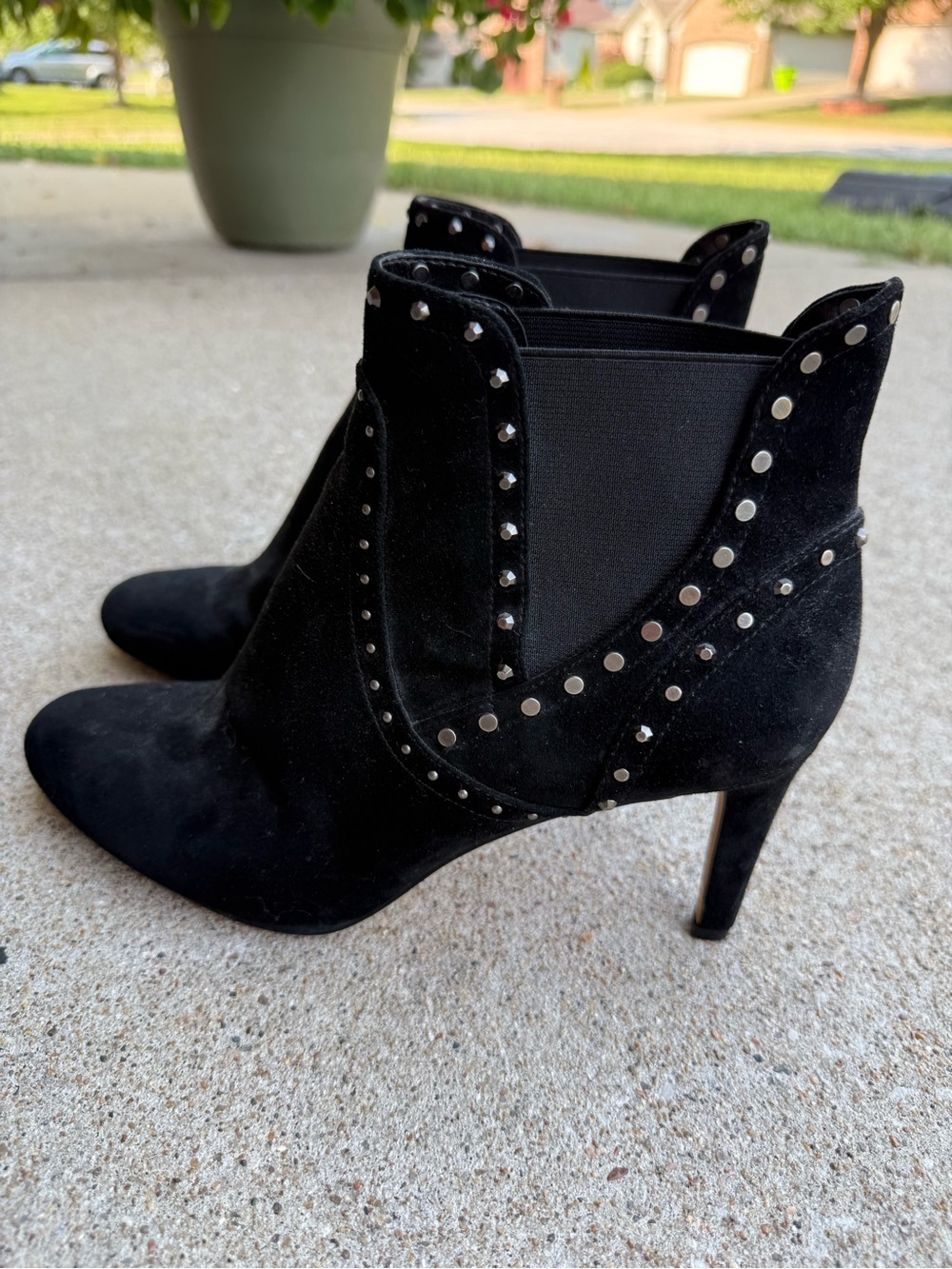 Vince Camuto Black Studded Suede Ankle Booties